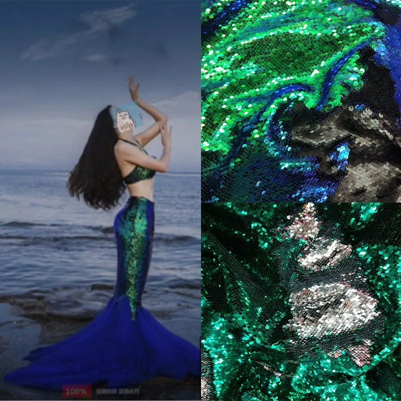 

130 *92 Cm Reversible Flat Round Mermaid Fish Scale Sequin Fabric DIY Sewing Stage Clothing African Fabric Garment Accessories