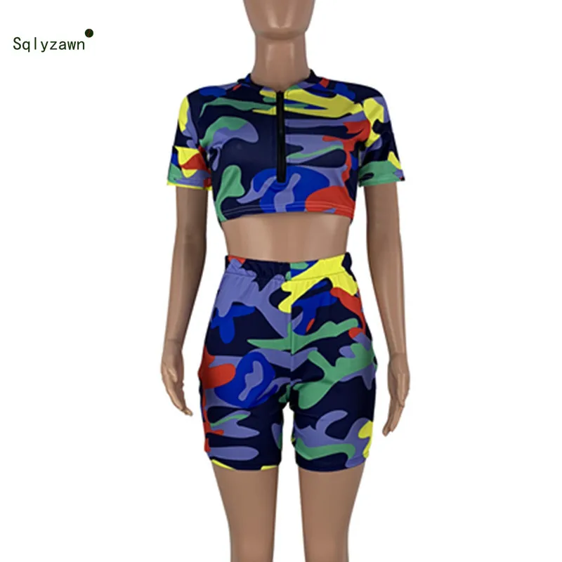 Женский Камуфляжный комплект из 2 предметов короткий топ с коротким рукавом и