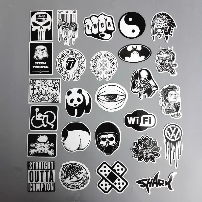 60pcs/Lot Cool Cartoon Stickers Black And White For Luggage Suitcase Skateboard Motor Car Pegatinas Adesivi Waterproof | Игрушки и хобби