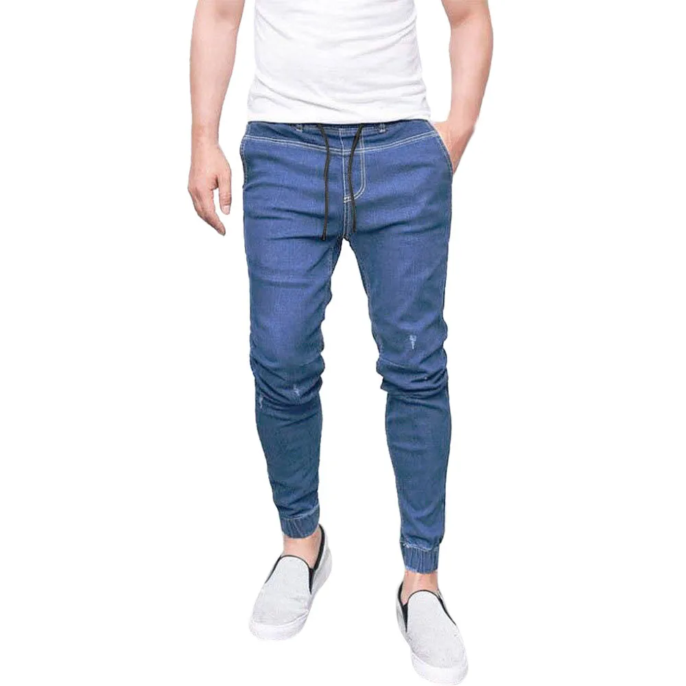 Light Blue Мужские эластичные облегающие джинсовые брюки, повседневные длинные прямые брюки, обтягивающие джинсы - Цвет: Light Blue