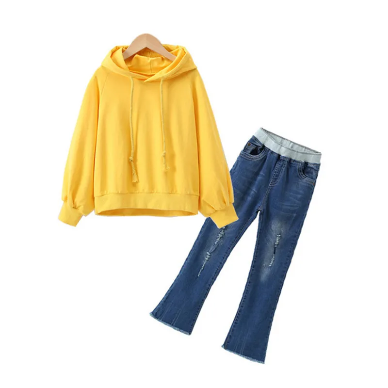 

Spring Autumn Girls Clothing Sets Kids Hooded Sweatshirt Teenage Jeans Pants Baby Casual Two-Piece Suit Children Clothing G43