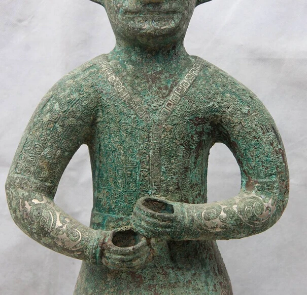 USPS to USA S1123 19 China Dynasty Old Bronze Silver-Gilt Qin Shi Huang Yong people servant Statue B0401 | Дом и сад