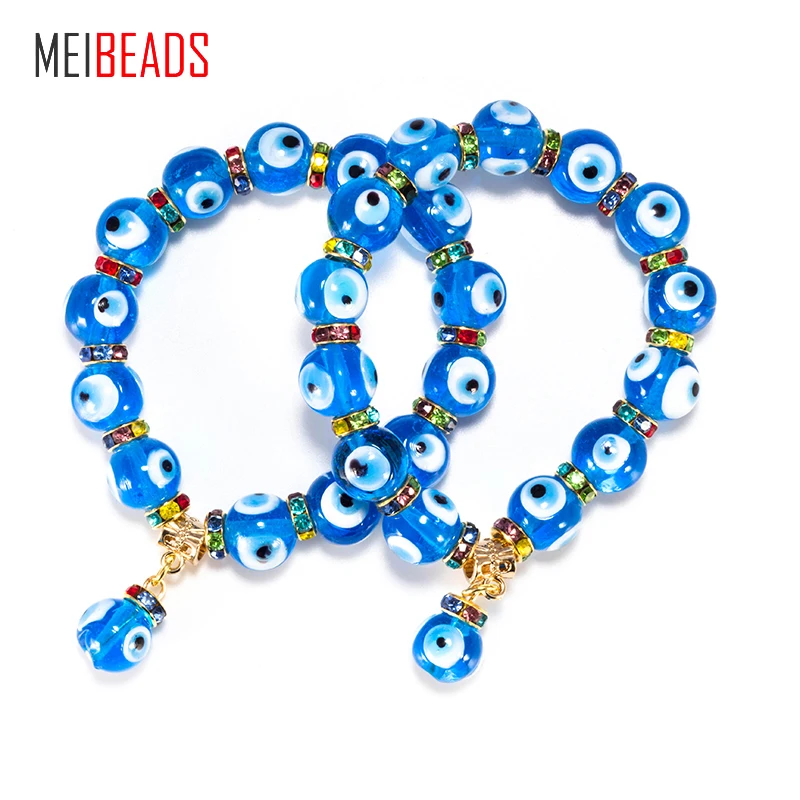 MEIBEADS модный стеклянный голубой Круглый бисер, голубой браслет из бусин от сглаза для женщин, ручной работы, стеклянный браслет, ювелирный подарок EY5333