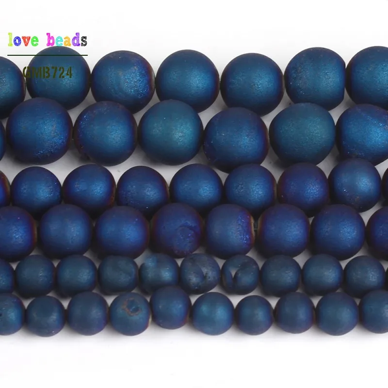 Темно синие круглые бусины с металлическим покрытием для самостоятельного
