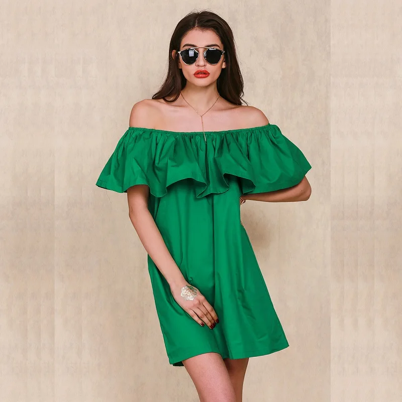 Оборками slash шея женщины платье Летний стиль с плеча сексуальные платья vestidos