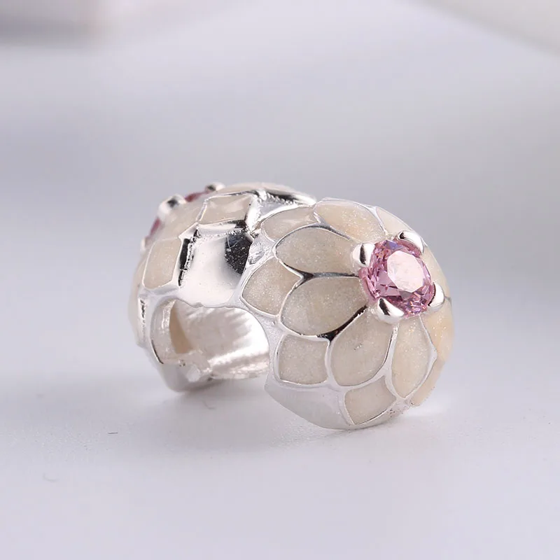 Розовый Георгин Пряжка для крепления бусин подходит браслетов Pandora амулеты из