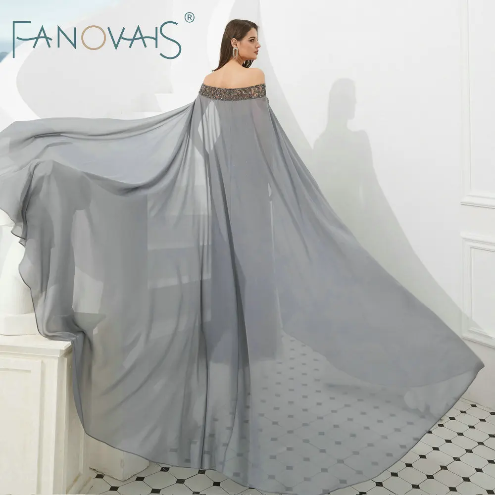 Роскошные серые вечерние платья с накидкой полный бисер Vestido De Viesta вечернее