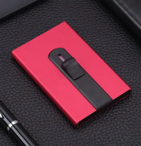 Винтажный Тонкий RFID блокирующий держатель для карт s Mini ID Кредитная карта защитный чехол алюминиевый автоматический скользящий бизнес-держатель для карт - Цвет: Red Credit card case