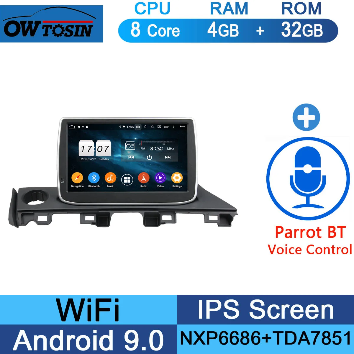 " ips 1920*1080 8 ядерный 4 Гб ОЗУ+ 64 Гб ПЗУ Android 9,0 автомобильный dvd-плеер для Mazda 6 III 3 GJ Atenza dzda6 DSP радио gps - Цвет: 32G Parrot BT