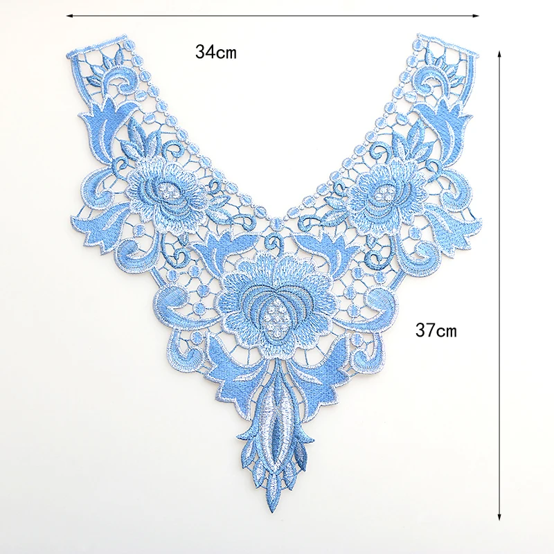 Blue Embroidery Flower Long Lace Neckline Fabric DIY Collar For Sewing Supplies Craft Scrapbooking | Дом и сад