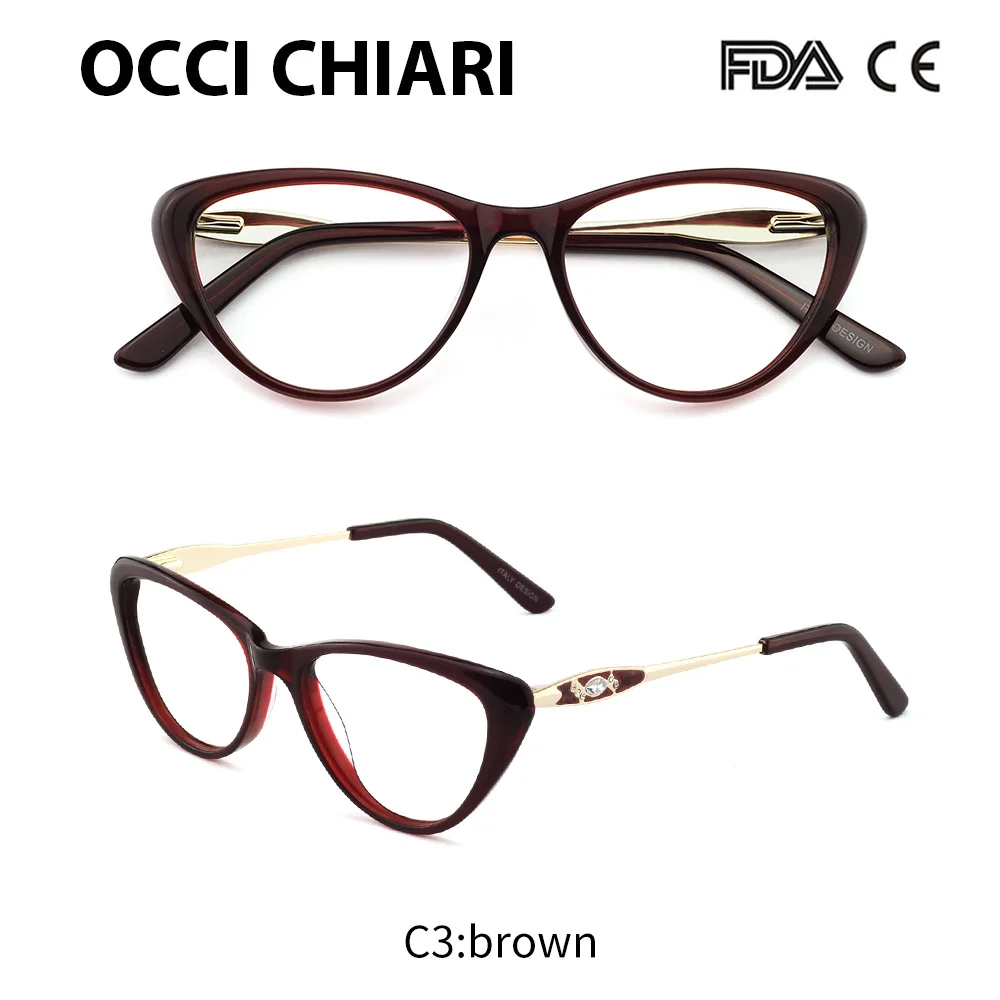 C3 brown OCCI CHIARI, женские очки, оправа, очки, прозрачные оправы, ацетатные очки, очки для близорукости, Gafas, модные оправы для очков, W-COLORU - Цвет оправы: C3 brown