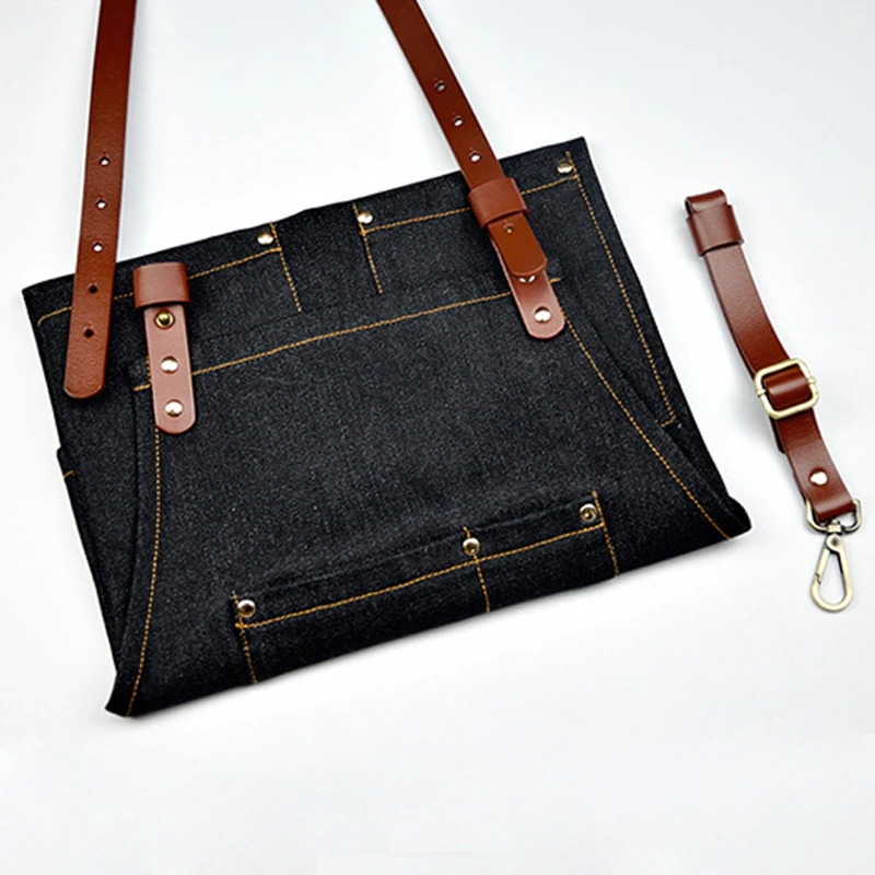 Джинсовый ковбойский фартук для барбекю хлопковый выпечки кожаные ремешки