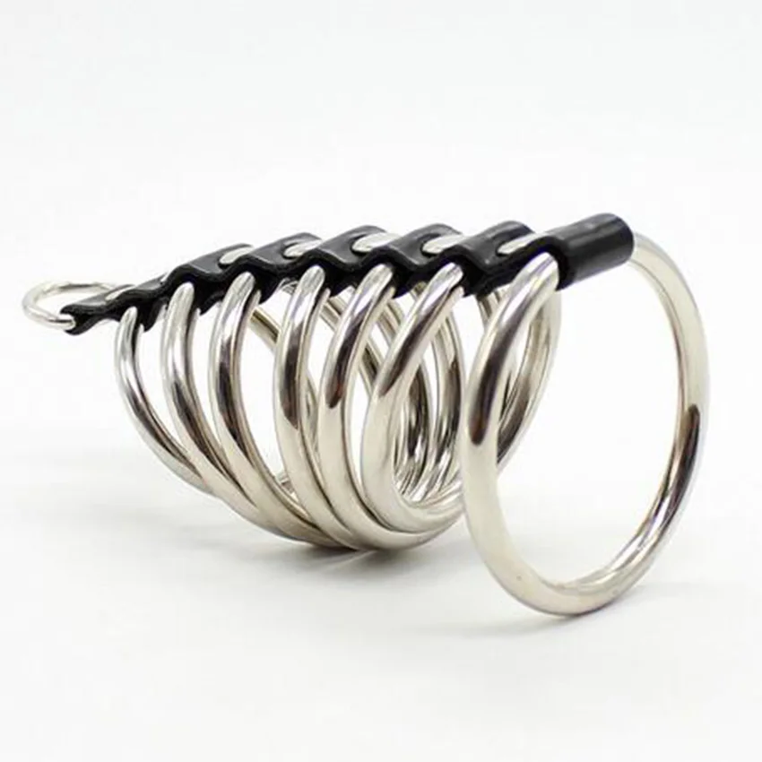 Кожаное кольцо для члена из нержавеющей стали кольца с задержкой времени 7 колец