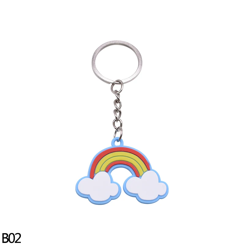 B02 5/10pc Rainbow PVC Cute Animal Horse Unicorn Keychain Alloy Key Ring For Men Women Bag Phone Car Key Chian Decoration Gift Favor - Цвет: B02