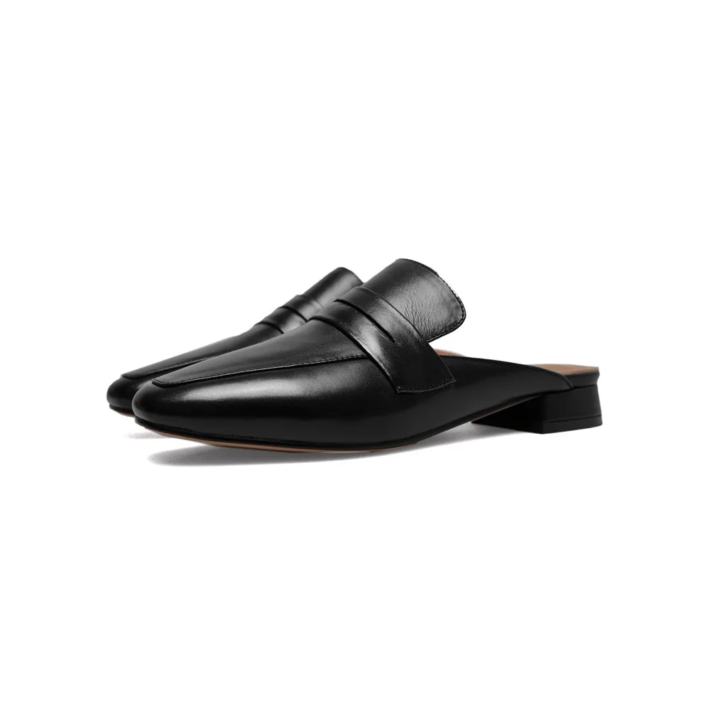 black cow leather ASUMER/Коллекция года; сезон весна-лето; женская обувь с квадратным носком; повседневные туфли без задника на низком каблуке; замшевые тапочки на квадратном каблуке - Цвет: black cow leather