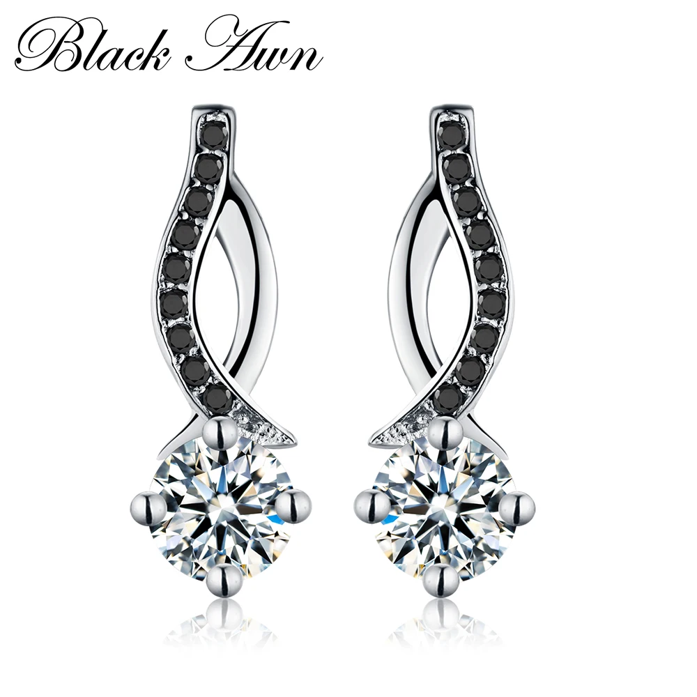 Женские серьги гвоздики из серебра 925 пробы с черно белым камнем|stud earrings|earrings