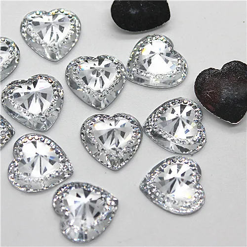 clear 50pcs 50 шт. блестящее красное сердце акриловые стразы плоская спина, кабошон художественная поставка Украшение Шарм ремесло DIY 15 мм без отверстия - Цвет: clear 50pcs