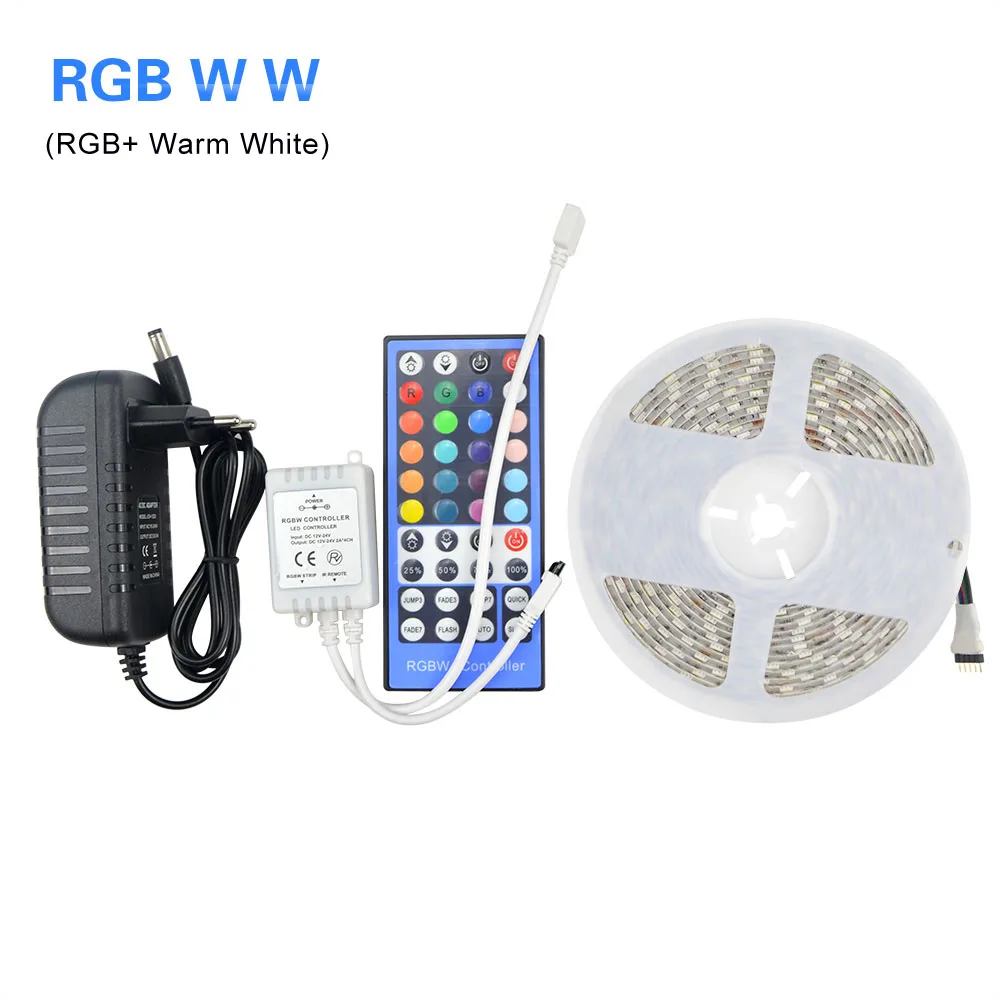 RGBWW with adapter DC12V 5 m ip20/IP65 Водонепроницаемый RGB RGBW rgbww 5050 SMD светодиодный сервис oem/odm: 3A адаптер питания/RGB пульт дистанционного управления домашней лента - Испускаемый цвет: RGBWW with adapter