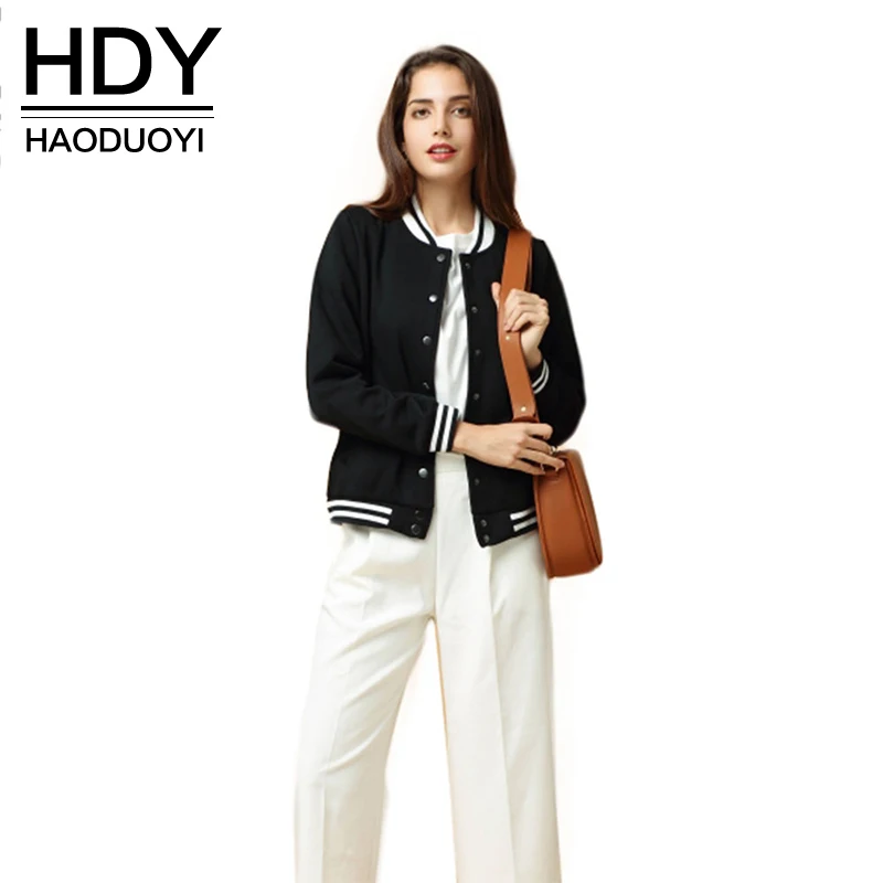 Женское трикотажное пальто HDY Haoduoyi базовое двубортное с цветным контрастом|womens