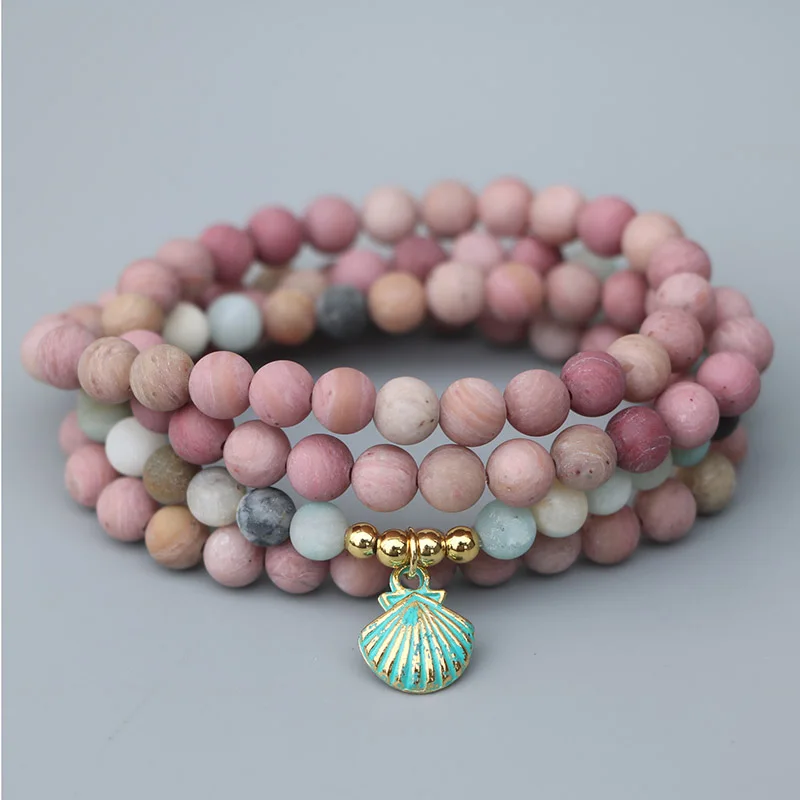 

EDOTHALIA, новинка, металлический гребешок, 4 подставки, 108 бусин, браслеты, 6 мм, матовый натуральный камень, женский браслет для йоги для девочек