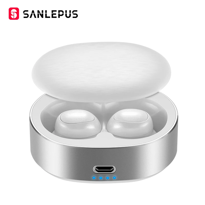 Белый SANLEPUS TWS 5,0 Мини Bluetooth наушники Беспроводные спортивные наушники 3D стерео гарнитура шумоподавление наушники с микрофоном - Цвет: Белый