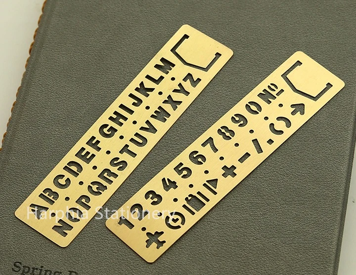 

Vintage 100% Copper Brass Engraving Ruler with Gorgeous English Letter Number Punctuation Match for Planner Filofax Notebook