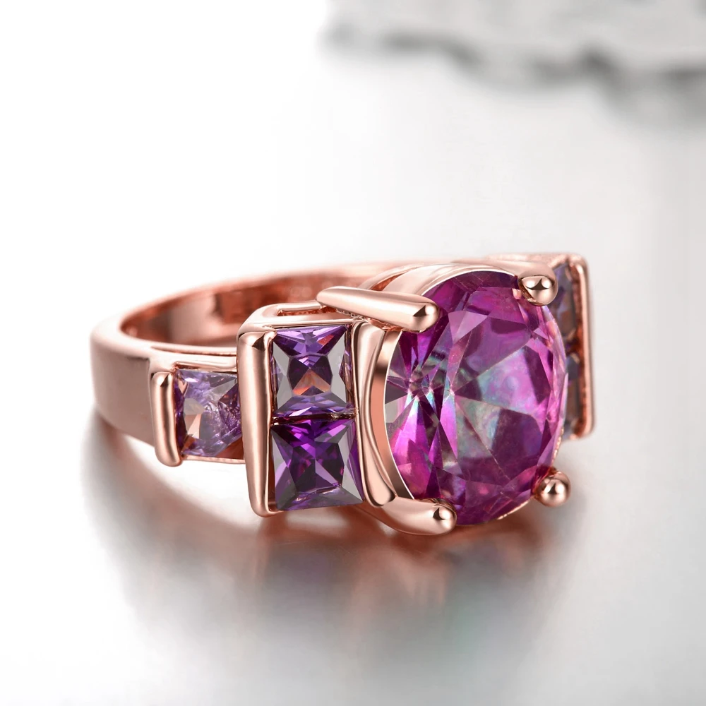 Anniversary Wedding Jewelry Fashion Colorful Rainbow Big Oval Zircon Stone Crystal Rings For Women Rose Gold color Bijoux Gifts | Украшения