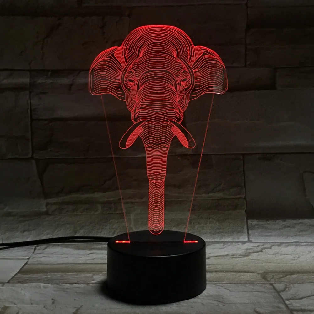 3D Светодиодная лампа с оптической иллюзией милый Счастливый слон детский ночник
