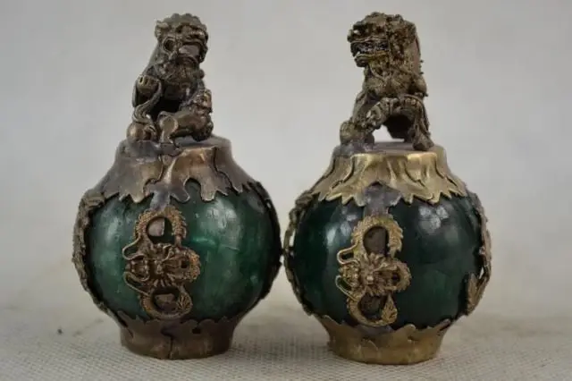 Китайская статуя фэн-шуй-фу собаки кирины серебра Феникса нефрита | Дом и сад