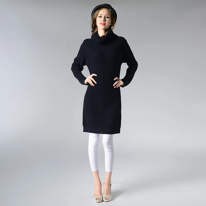 Women Long Sweater Dress Loose High Neck Retro Solid Knit Base Jumper Turtleneck Large Free Size Casual Wear Autumn Winter | Женская
