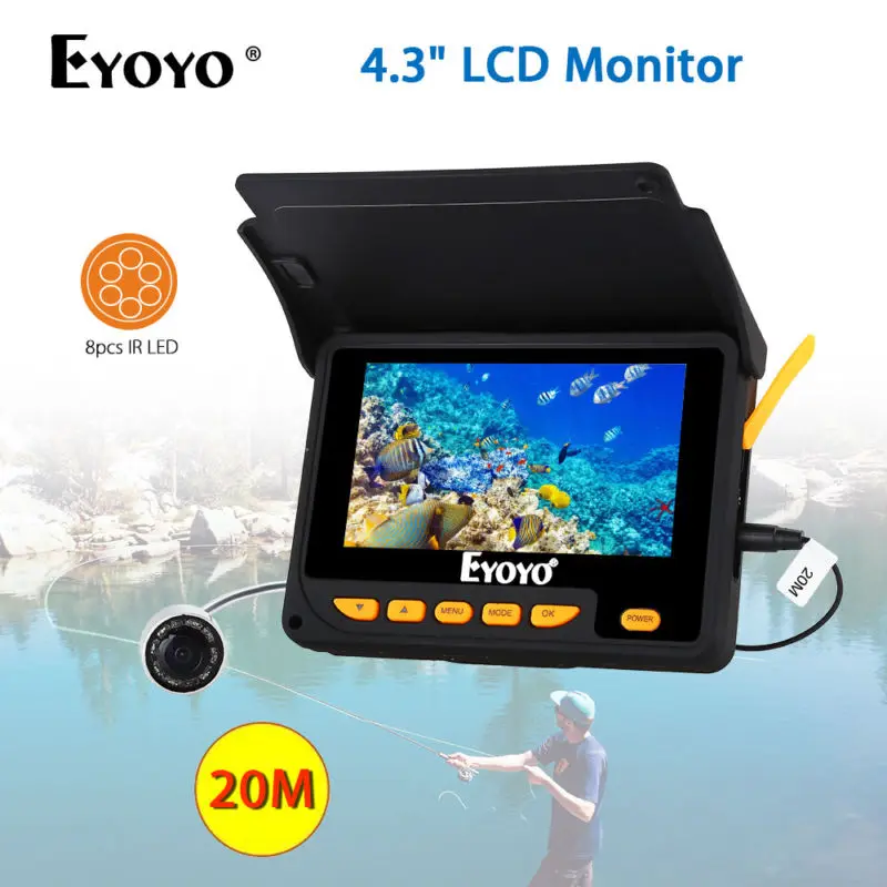 EYOYO 4," цветной ЖК HD 20 м рыболокатор DVR видео 5 в зарядное устройство 8 шт. ИК светодиодный камера для подводной рыбалки с литиевой батареей 4000 мАч