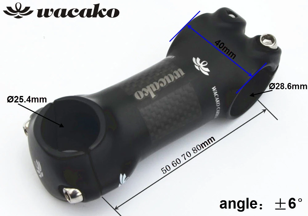 wacako 25.4mm stem carbon Aluminum Alloy bicycle road mountain MTB 50/60/70/80mm | Спорт и развлечения