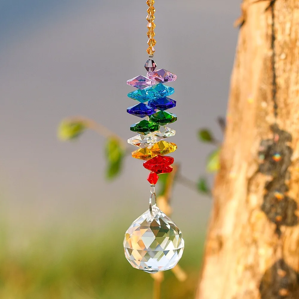 H& D 24 см люстра кристаллы мяч PRISM кулон Радуга Maker чакра каскад Suncatcher