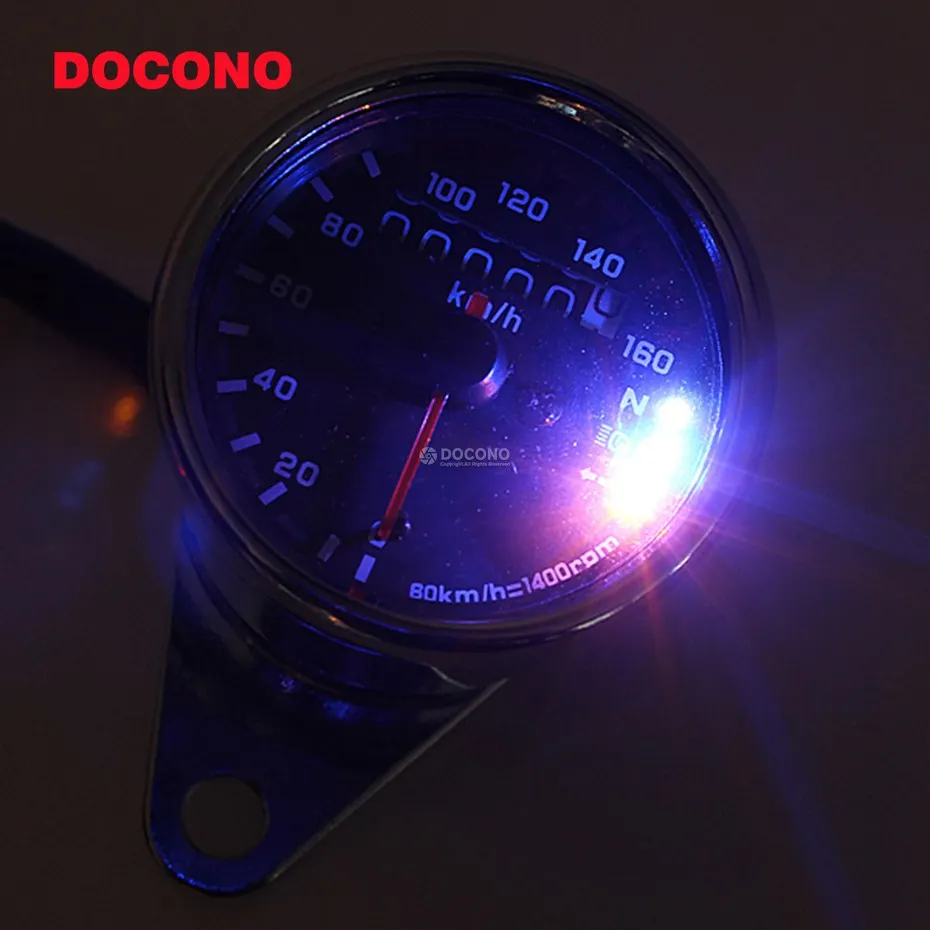 DOCONO кафе гонщик светодиодный подсветка сигнала одометр мотоцикла спидометр датчик для Honda Yamaha Suzuki Kawasaki Chopper Touring