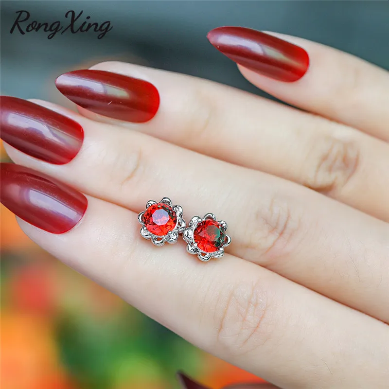 Rongxing Уникальный Розовый Красный Зеленый Кристалл Циркон серьги гвоздики для женщин 925 серебро Радуга камень серьги леди ювелирные изделия в стиле "Бохо"
