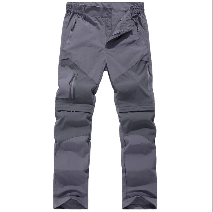 New summer and fall outdoor men's quick dry pants removable shorts waterproof breathable uv resistant cycling fishing pants - Цвет: Серый