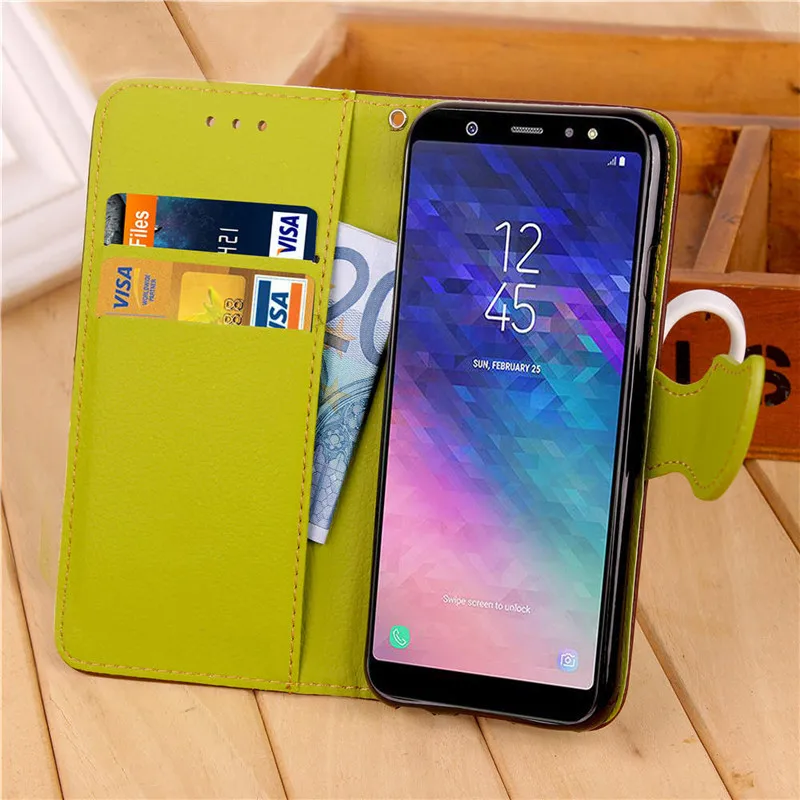 Роскошные Листья кожаный чехол для Samsung Galaxy A6 2018 флип бумажник капа|Чехлы-книжки| |