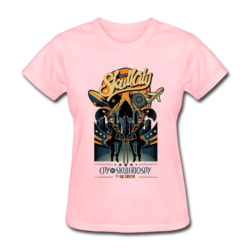 Custom Slim Fit Womens T Shirt Skull City Funny High School T-Shirts Short Sleeve | Женская одежда