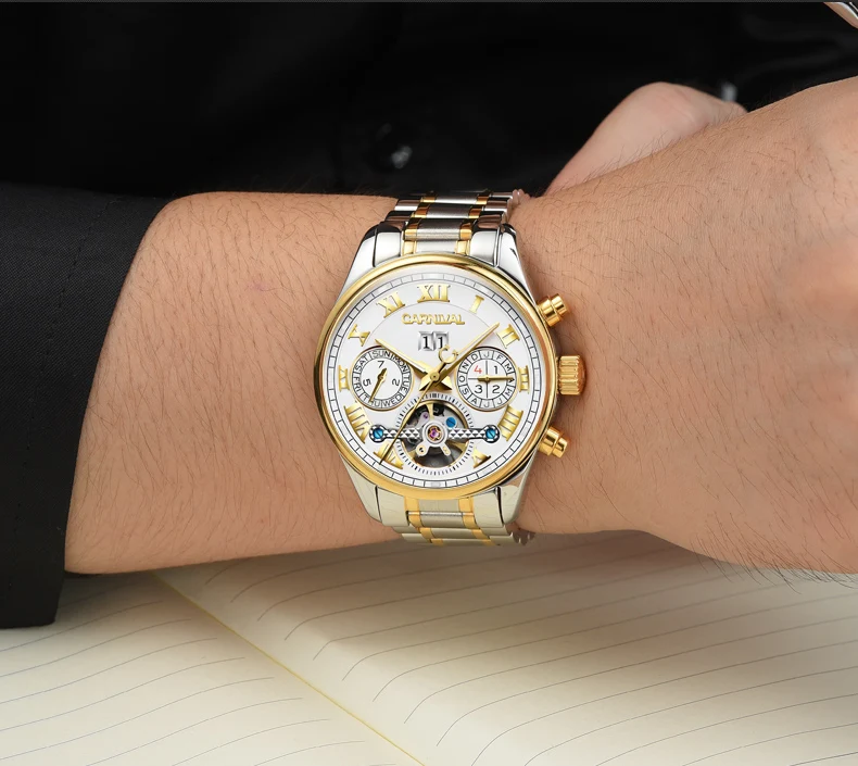 

Business Mens luxury Tourbillon Watches Top brand watches Automatic mechanical clock waterproof stainless steel luminous Watch