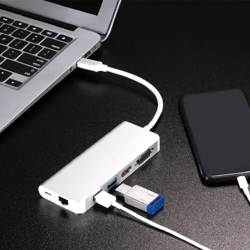 Usb 3 0 концентраторы 6 в 1 type C концентратор type-C к Hdmi Vga Rj45 двойной Usb3.0 Pd зарядный порт