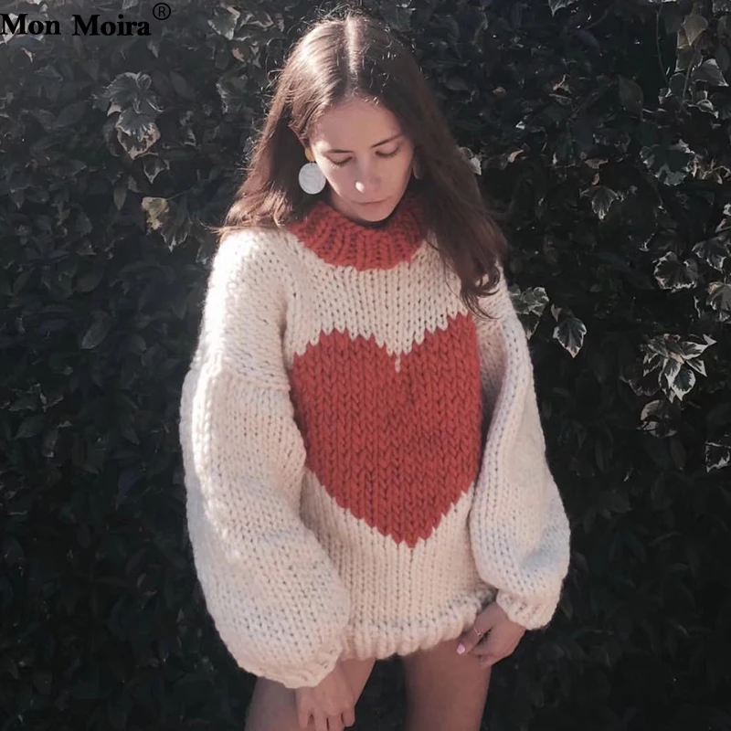 Heart Printed Women Mohair Sweaters 2018 Brand Streetwear Oversized Batwing Sleeve Knitted Pullovers Femme Knitwear cws0061-5 | Женская