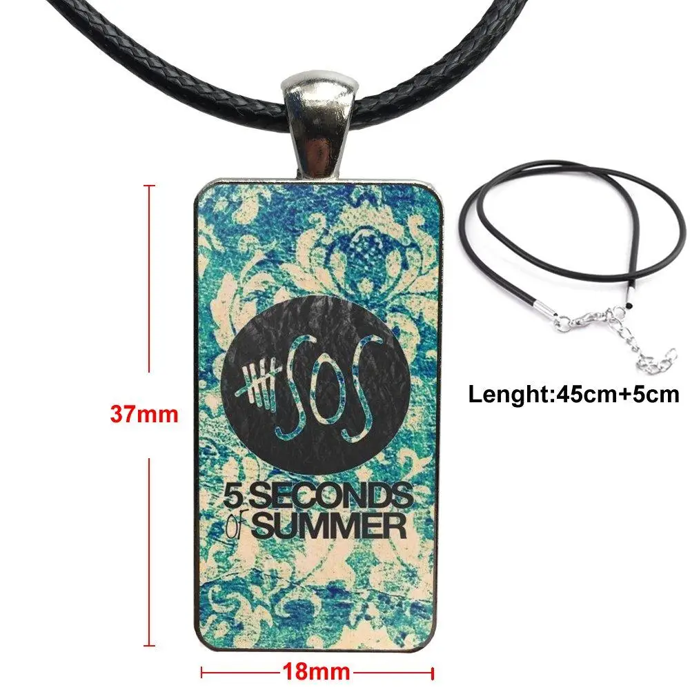 Design Pop Rock 5sos Seconds Of Summer For Women Glass Cabochon Choker Pendant Rectangle Necklace Stainless Steel Color Jewelry | Украшения