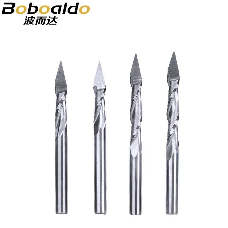 

Спиральный фрезерный станок с 2 канавками, 3,175 мм, 10 шт./лот, фреза с ЧПУ для дерева, нож для резьбы, степень 30, для 2D 3D скульптуры