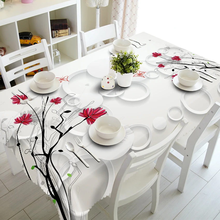 

Fashion Polyester Rectangular Tablecloth Green Horn Morning Glory Flowers Pattern Dustproof Round Table Cloth for Wedding Party