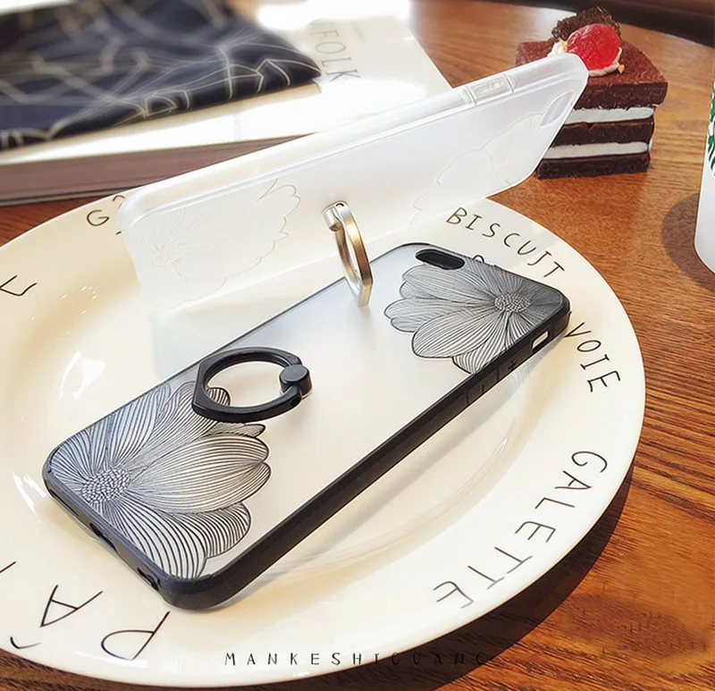 Kerzzil Прозрачный 3D Рельеф Цветок Стенд Телефон Случае Для iPhone 7 6 S Плюс Держатель