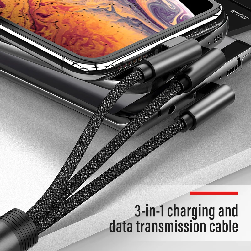 !ACCEZZ 3 in 1 Charging Sync Data Cable Lighting For iPhone XS Max XR Micro USB Type C Xiaomi Mi8 Samsung S10 Charger Cables | Мобильные