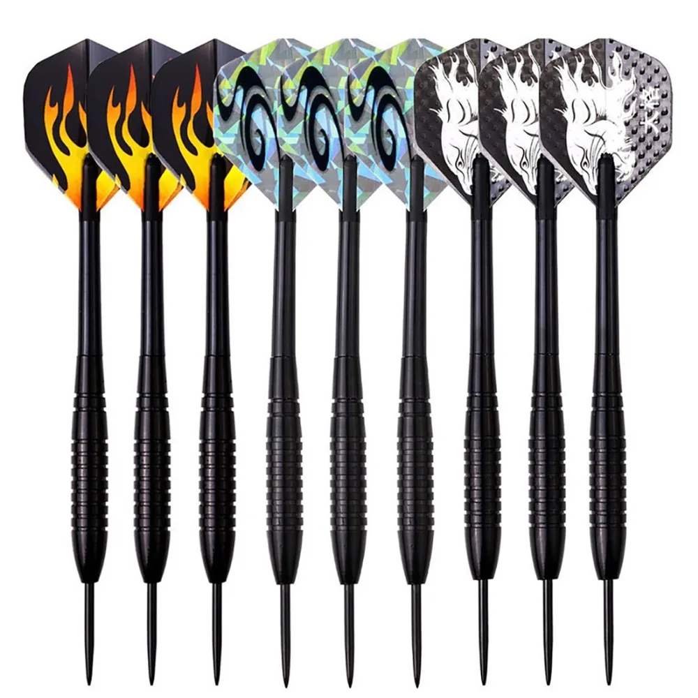 

9pcs Professional Darts 24g Black Steel Tip Fishing Darts With Steel Dart Shafts PET Flights for Indoor Sporting Game