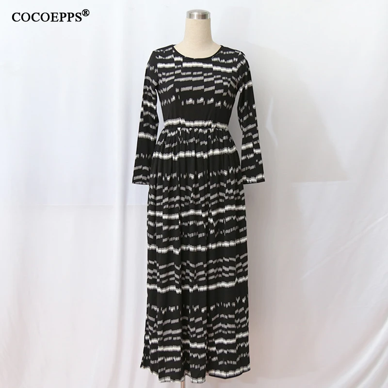 

6xl 2018 Striated Women Floral Print Plus Size Dress Muslim Robe sexy Long clothing Large size 5XL O-neck Full Sleeve Maxi Dress