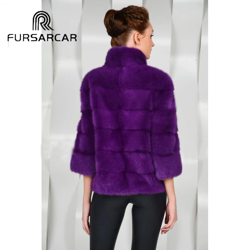 Женская Шуба из натуральной норки FURSARCAR фиолетовая теплая Короткая Меховая