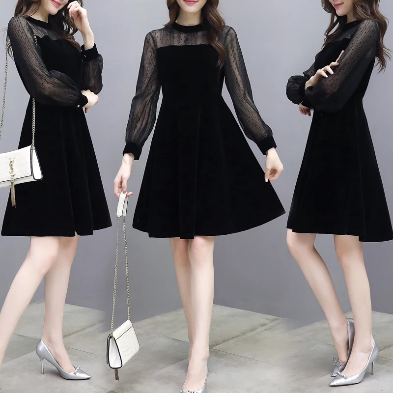 Новое Сетчатое Кружевное платье миди женское золотое бархатное Черное вечернее